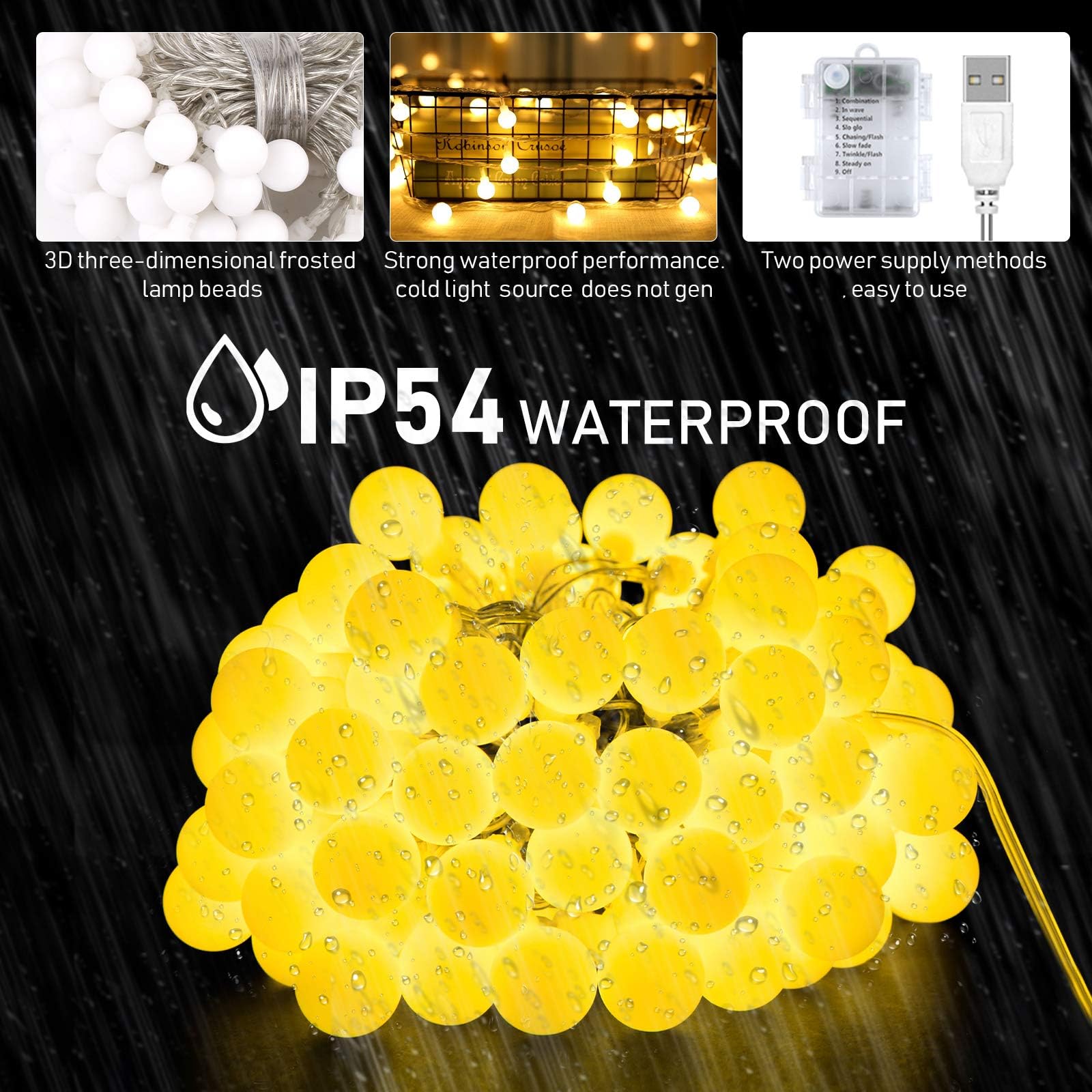Catena Luminosa A LED A Forma Di Conchiglia 4,5 M 30 LED – Bianco Caldo, 8 Modalità, Batteria, Impermeabile IP65