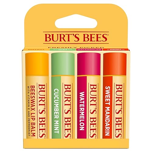 Burt's Bees - Bálsamo labial, protector labial hidratante, 100 % natural, Freshly Picked, cera de abejas original, menta y pepino, sandía y