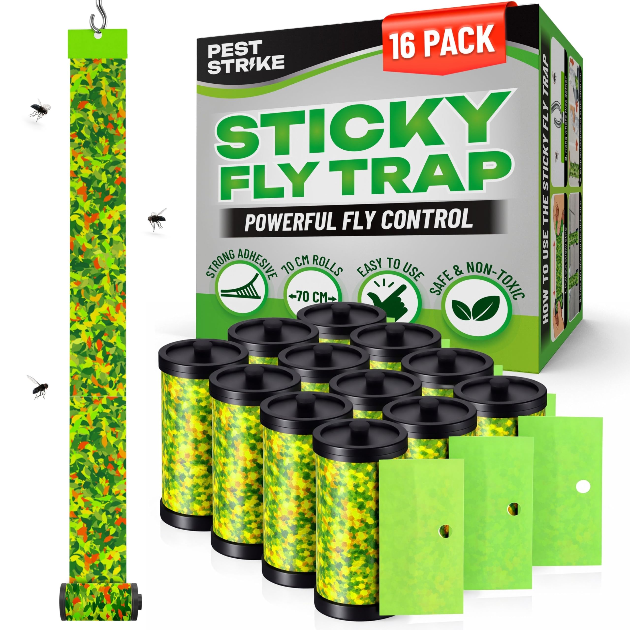 Fly Catcher Sticky Rolls - 16 Pack Sticky Fly Trap Tape Strips for Moth, Flies, Mosquitos, Wasp, and Ants - Extra Sticky Fly Papers for Indoors and Outdoors