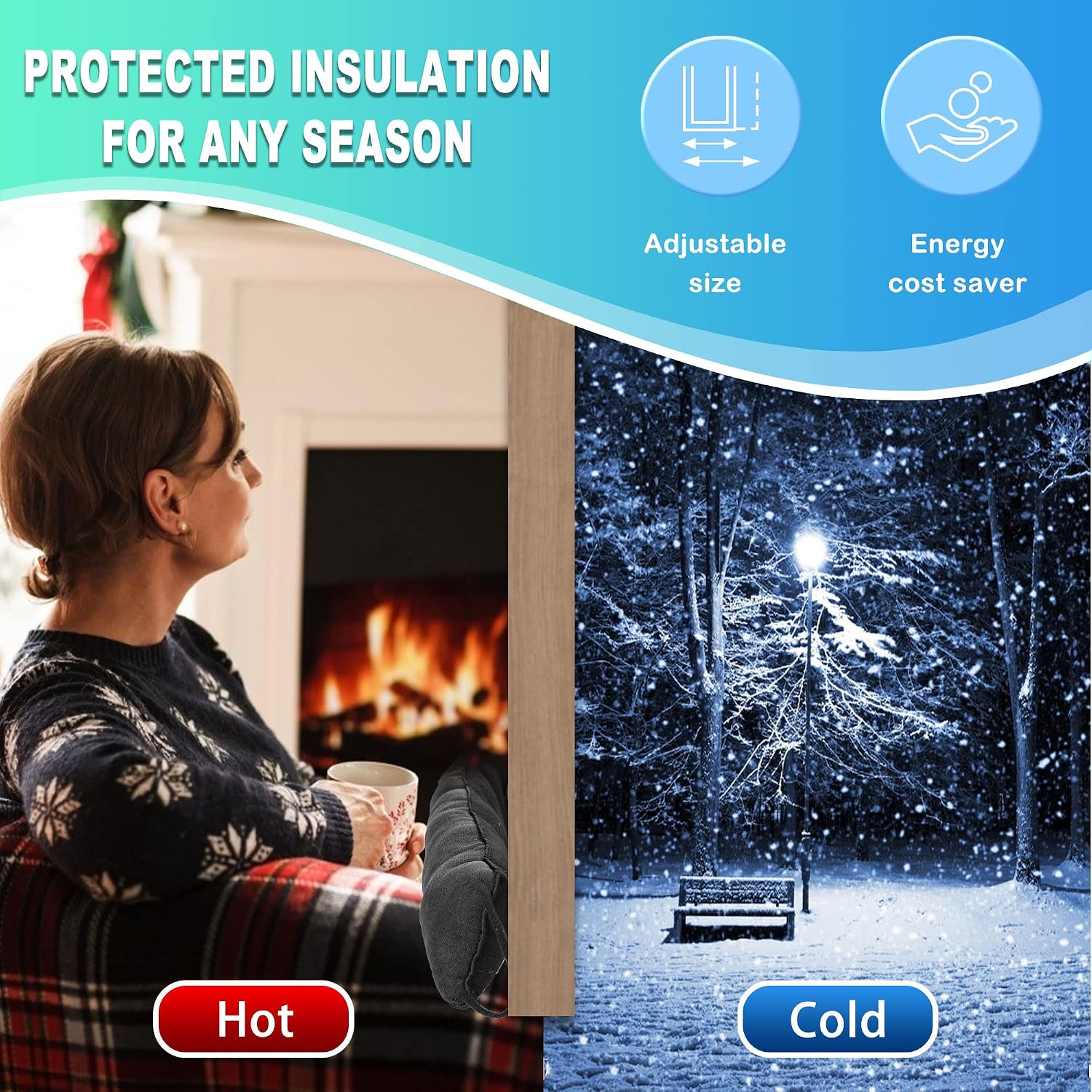Upgraded Door Draft Stopper 36 inch- Weighted Under Door Noise Blocker Door Draft Stopper- Energy Saving Wheather Proof Strip Draft Guard for Doors and Windows with Hook Tape