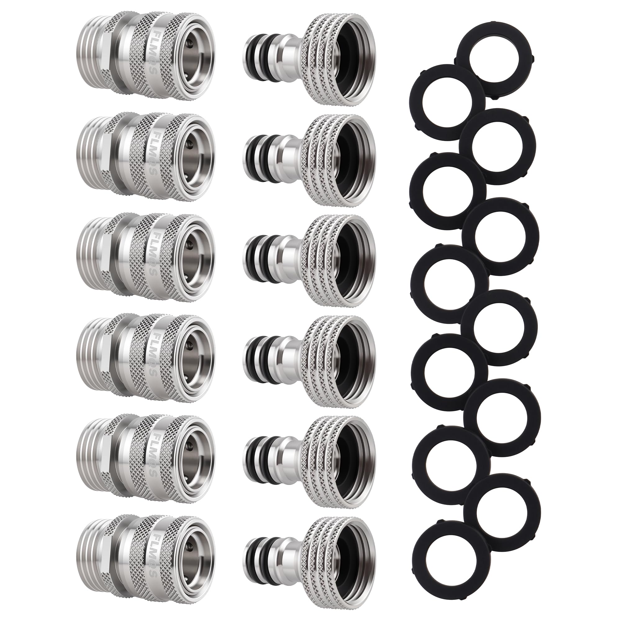 Gartenschlauch-Schnellverbinder – 1,9 cm GHT massiver Edelstahl-Wasserschlauch-Schnellanschluss, auslaufsichere männliche und weibliche Armaturen (6 Set)