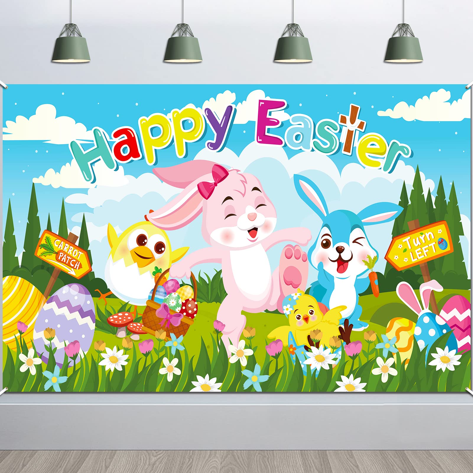 DPKOW Happy Easter Banner Decoration Backdrop