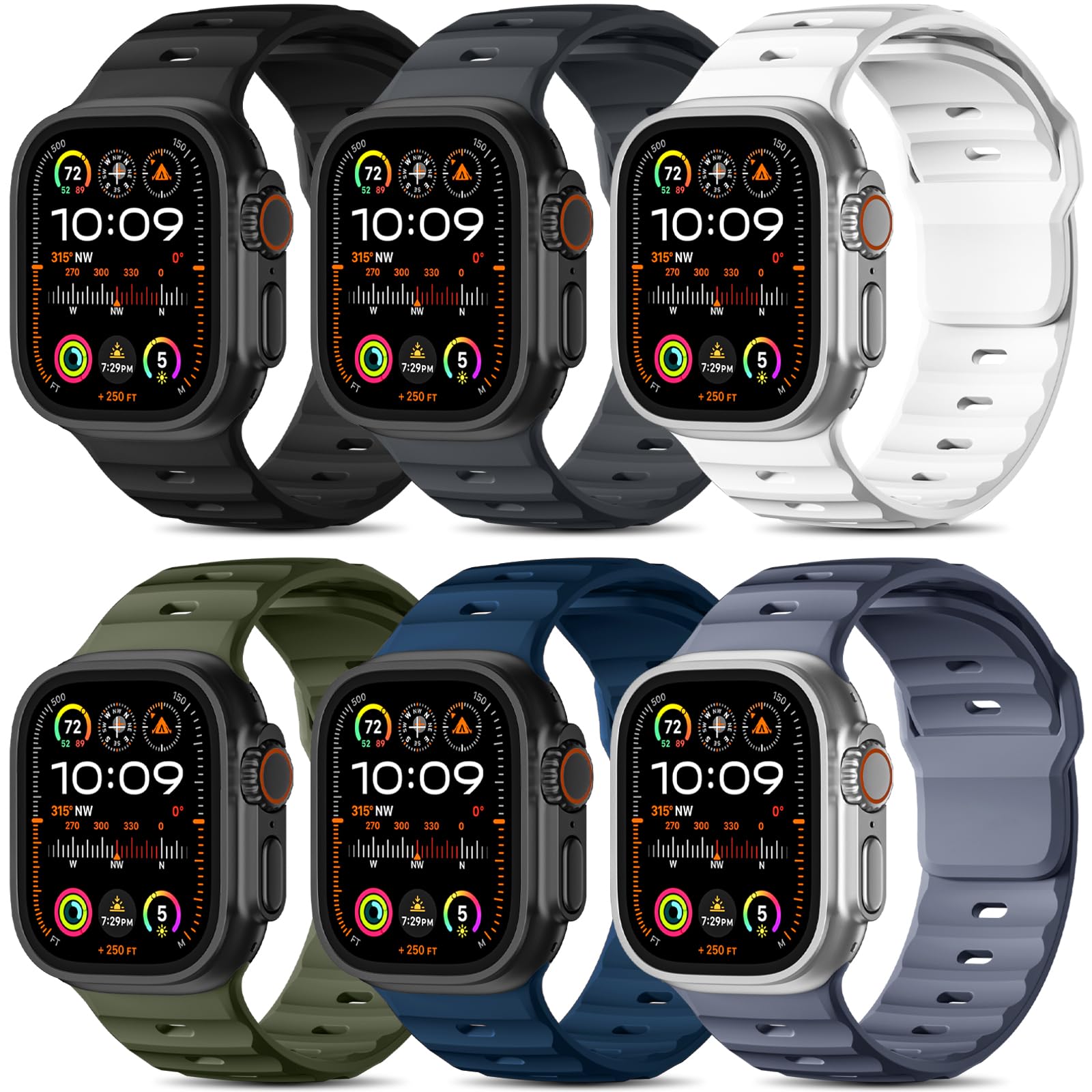 Wepro 6 Pack Sport Band for Apple Watch Ultra 3 Ultra 2 Ultra Band 49mm 46mm 45mm 44mm 42mm for Men, Soft Silicone Waterproof Rugged Breathable Strap