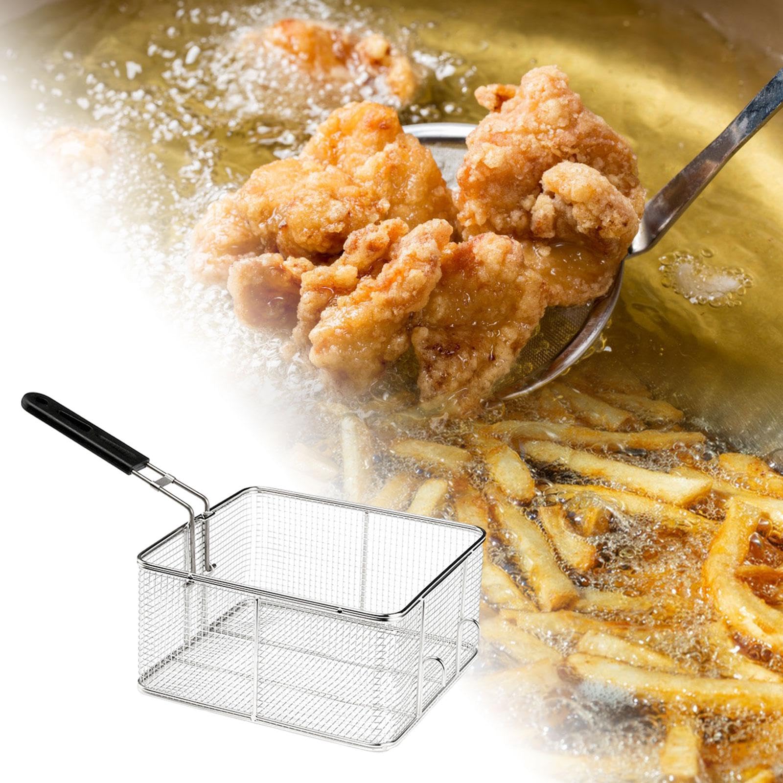 Küchensieb Edelstahl, poliertes Metall feinmaschig Frittierkorb mit verstärktem Griff, Frittierkorb, Siebsieb Frittierkorb zum Frittieren, Kochen, Grillen, Stil E