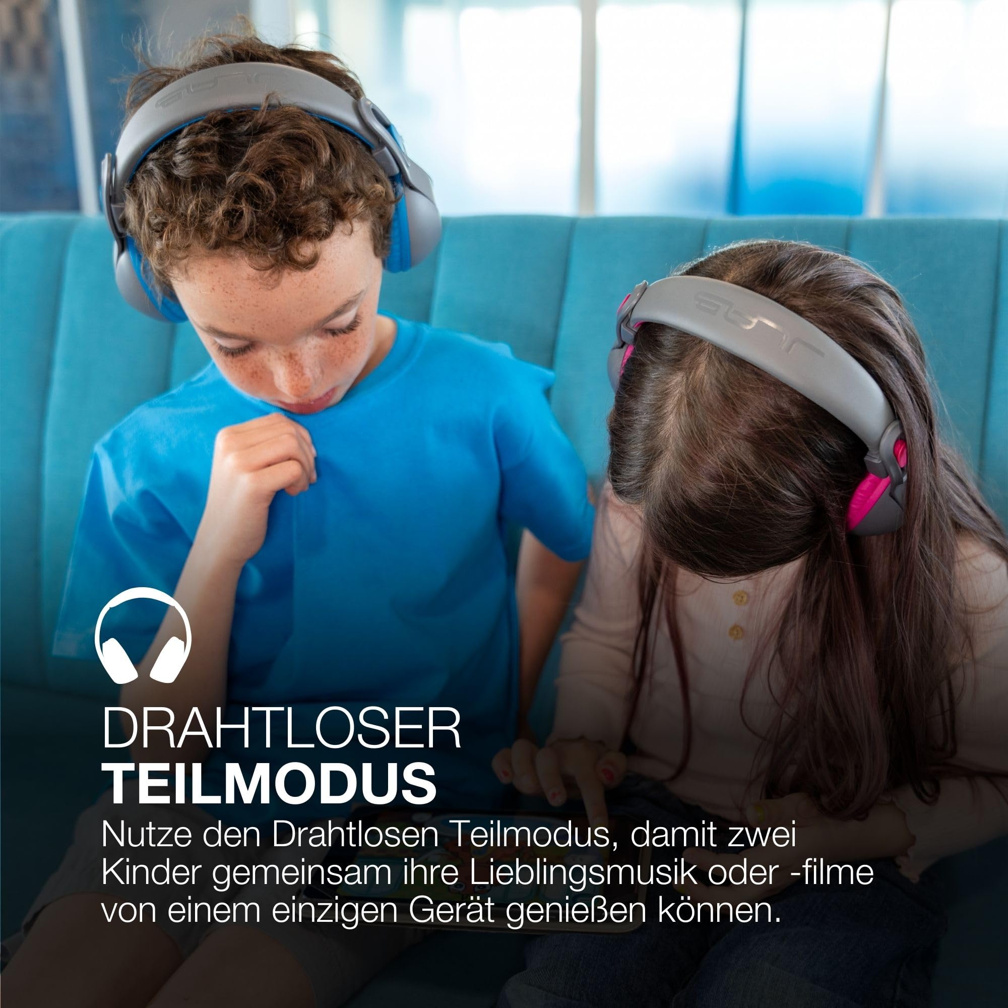 JLab JBuddies Studio 2 Kinder Kopfhörer Kabellos - Bluetooth, Grau/Blau | Over Ear Kinder Kopfhörer mit Mikrofon, Bluetooth, Kid Safe Lautstärkebegrenzung, Geräuschisolierung, kabellos