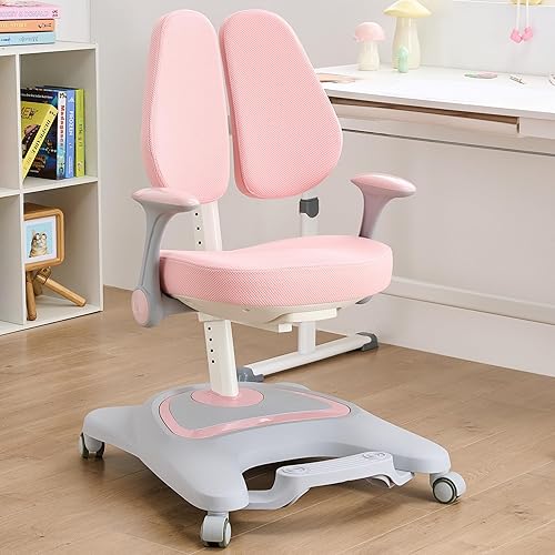 ERIYA Silla de escritorio para niños, silla ergonómica altura ajustable, soporte de respaldo doble, multifuncional para estudiotrabajocomedor, ideal