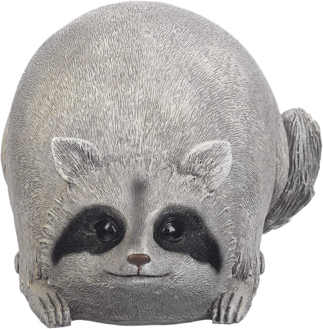 Roman 16278 Raccoon Pudgy Pals Grey 10 x 5.5 Inch Resin Stone Indoor Outdoor Garden Figurine