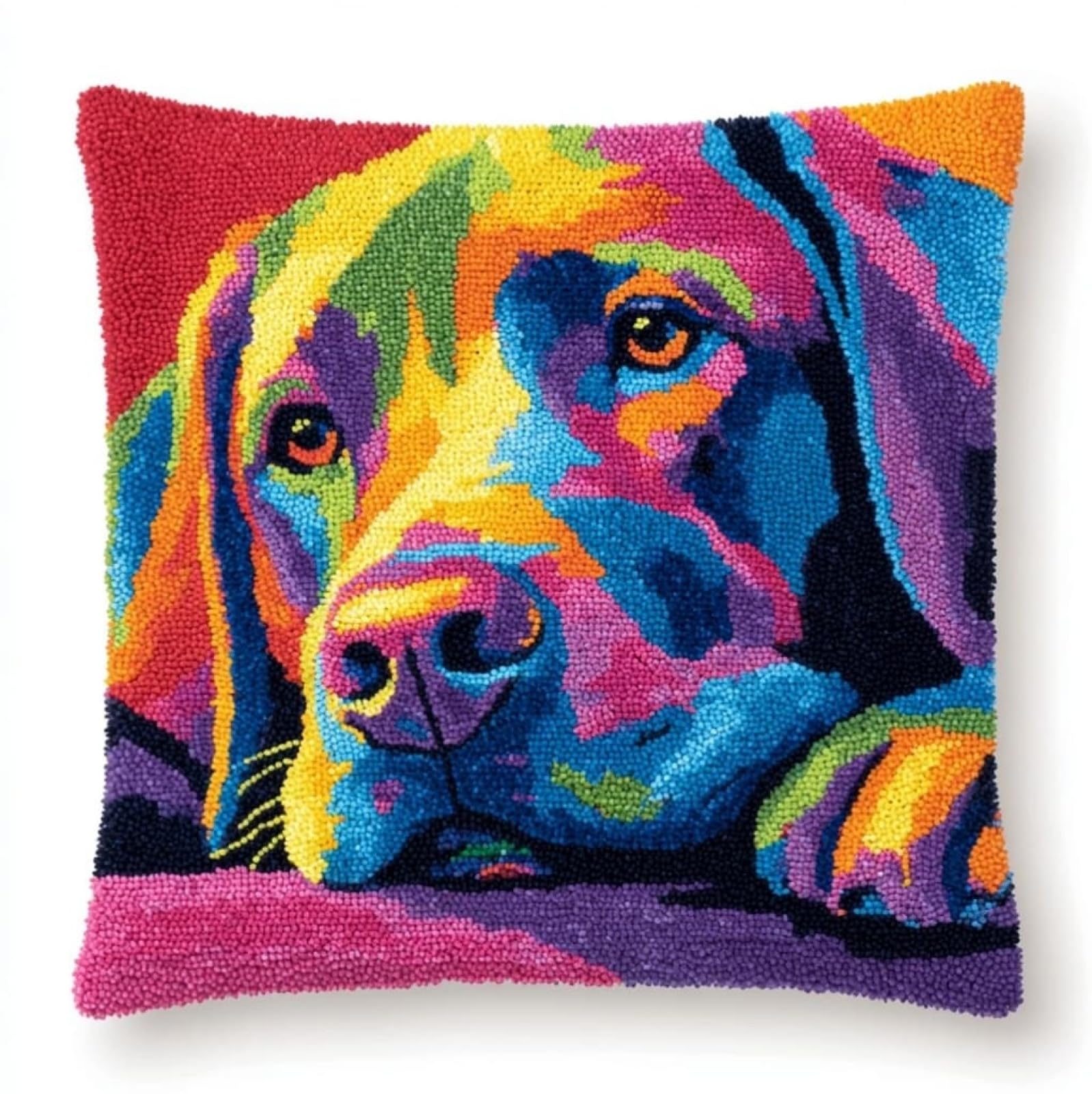 AxiangziK Pre-Printed Latch Hook Pillow Kit,Labrador Retrievers 17x17 inch Latch Hook Cushion Kits for Adults Beginners,DIY Embroidery Cushion for Home Sofa Decor & Gift Idea