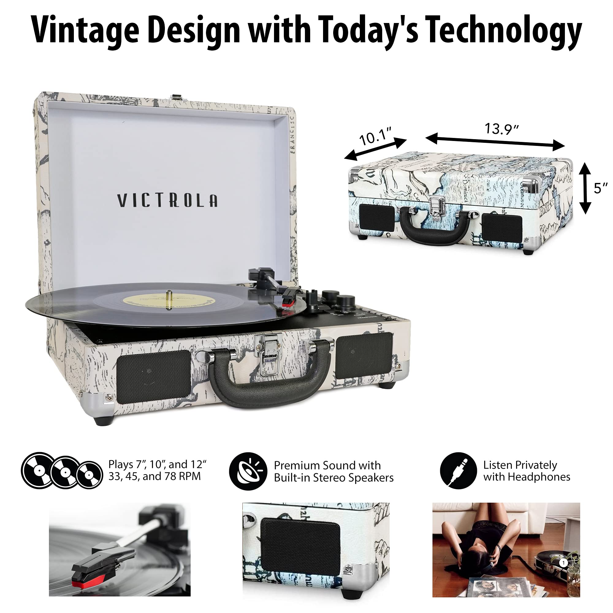 Buy Victrola Vintage 3Speed Bluetooth Suitcase Turntable with Speakers