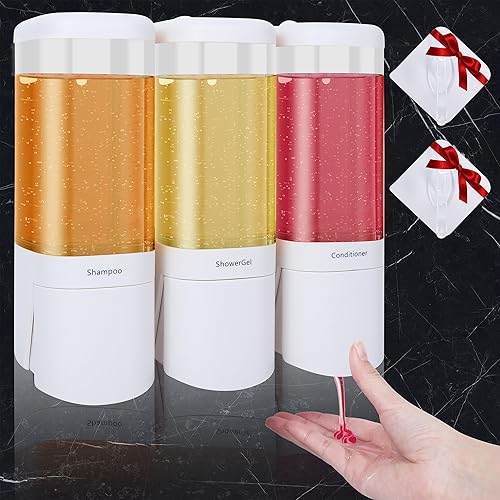 Dispensador de jabón de ducha 3 en 1, dispensador exclusivo de champú y acondicionador con cabezal de bomba sin taladro, dispensador de jabón sin