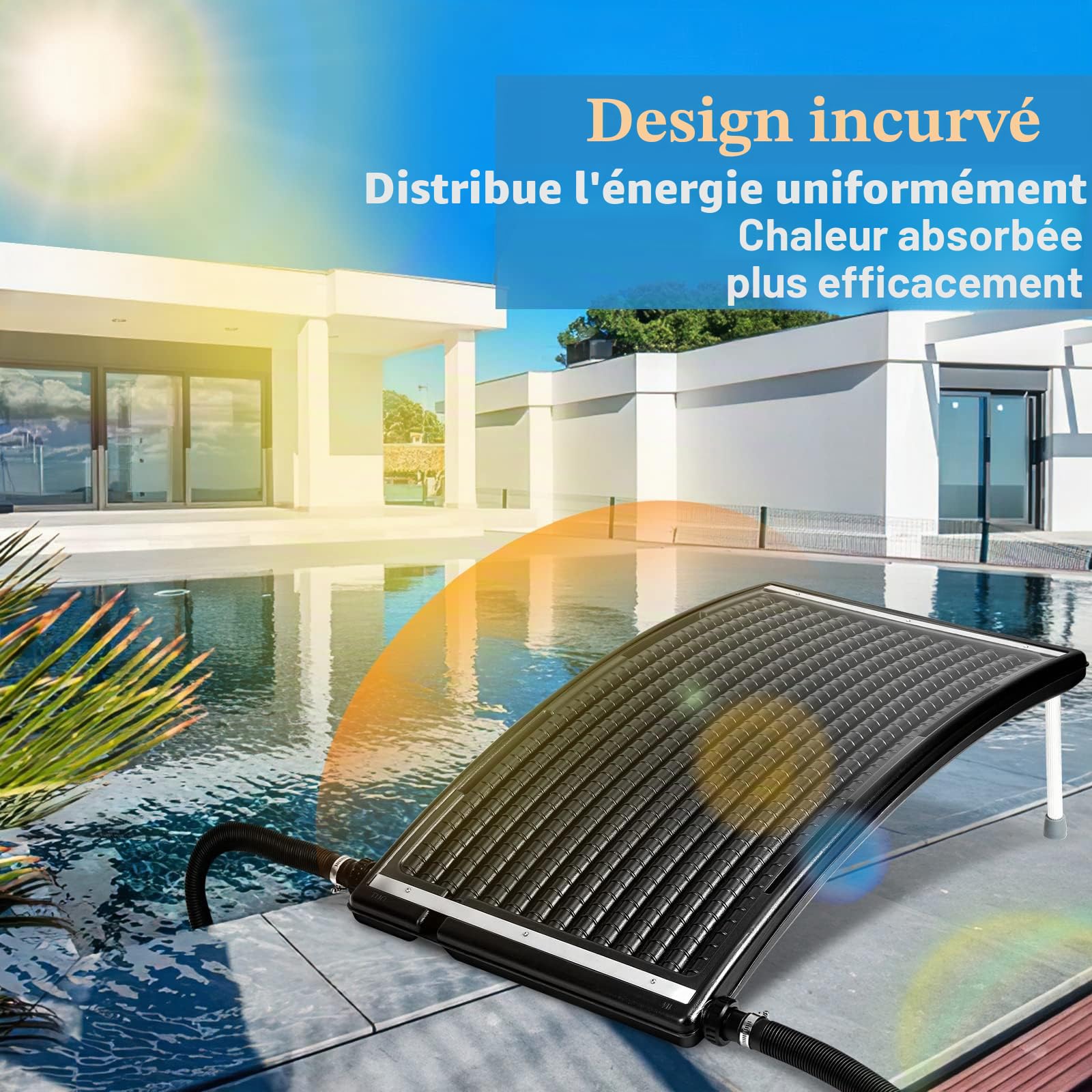 Randaco Chauffage de piscine panneau solaire noir 110 x 69 x 14 cm, raccord Ø 38 mm, chauffage solaire pour piscine d'eau chaude, douche de jardin, piscine