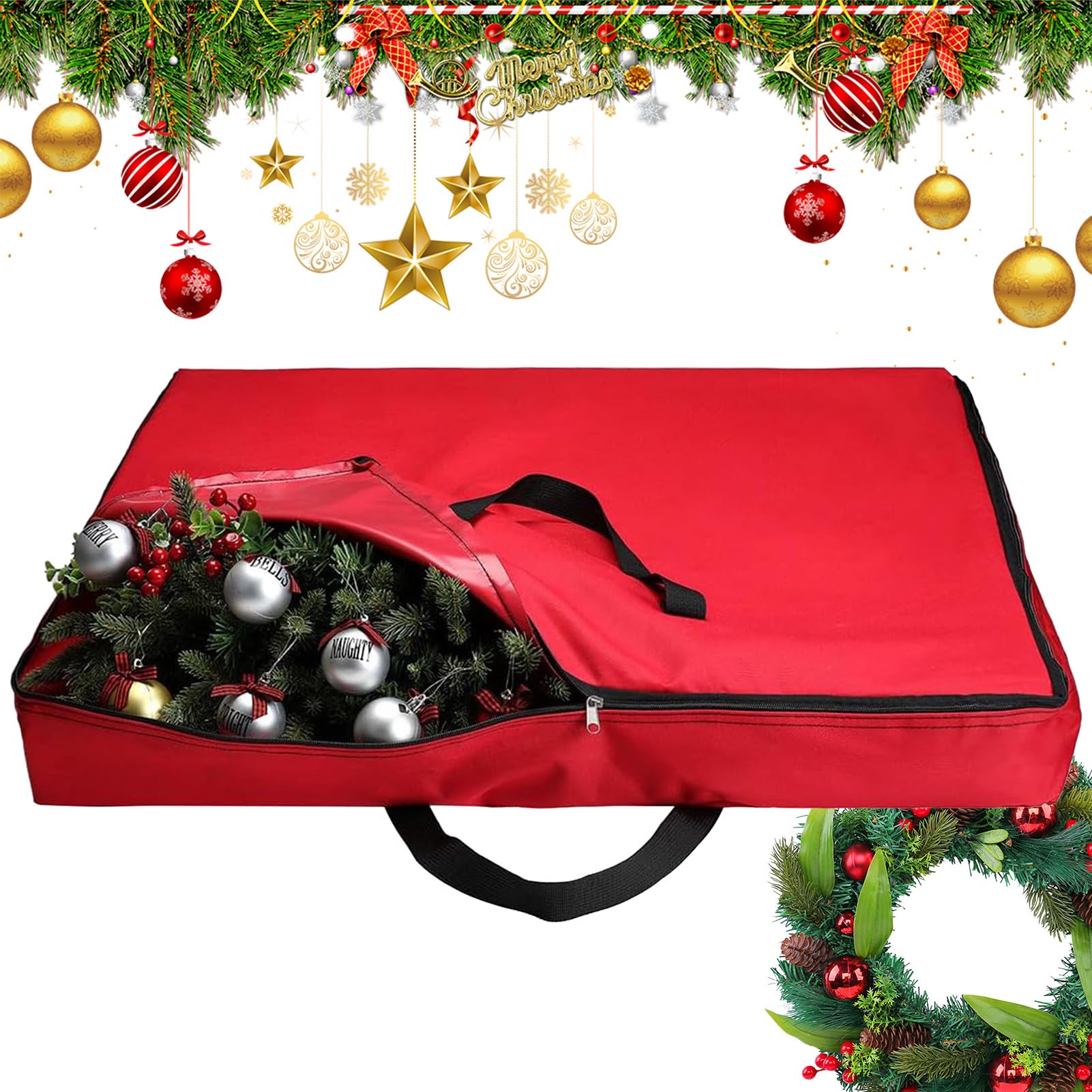 Organisateur à fermeture éclair pour couronnes et décorations d'ornements