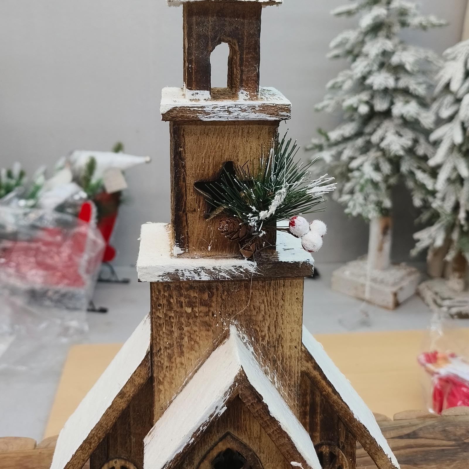 Casa del villaggio di Natale in legno con luce,Casa natalizia in legno ta | Case del villaggio di Natale con luce a LED per soggiorno, tavolo, negozio, camera da