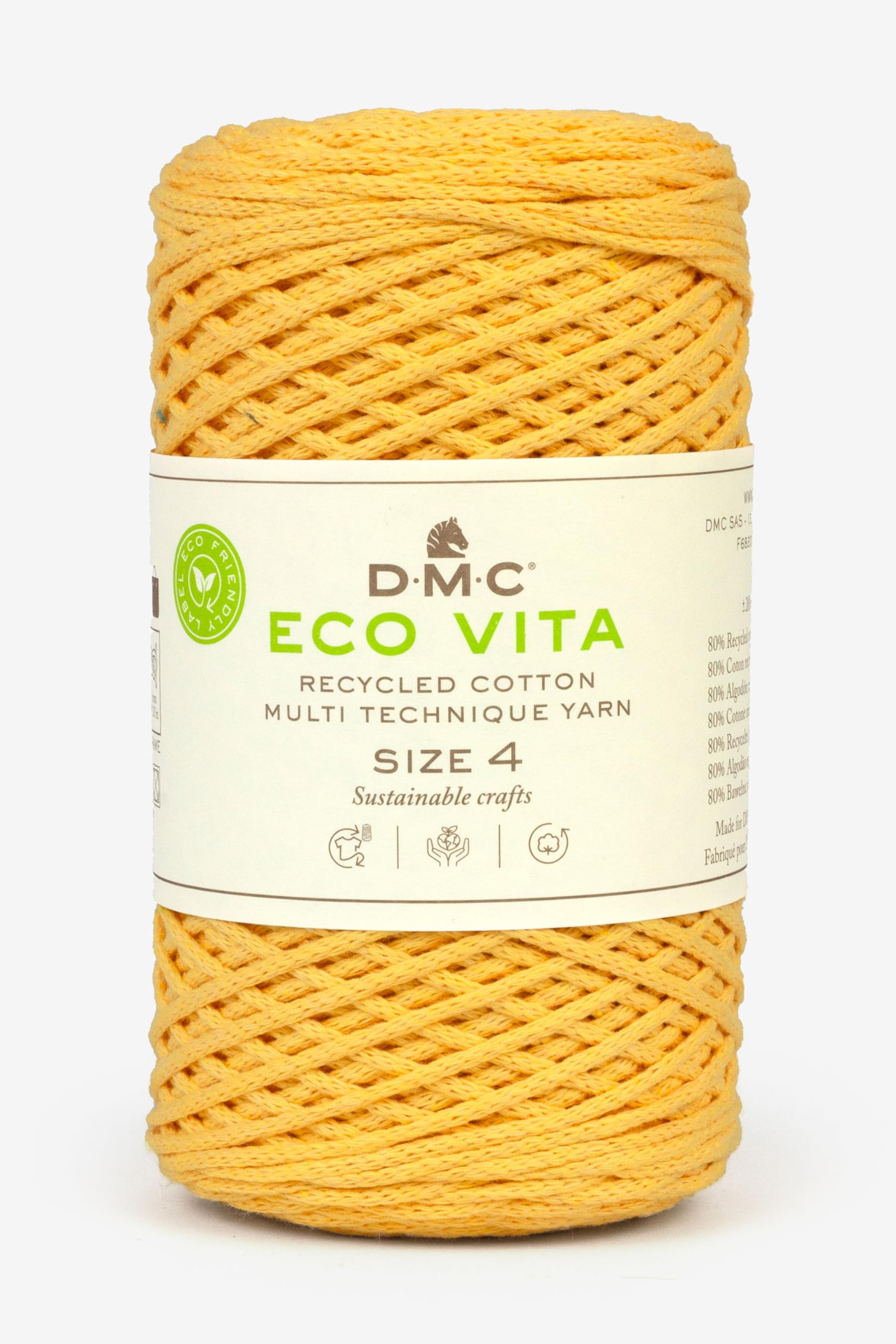 DMC Eco Vita 4, Yellow Crochet Knitting Macrame Yarn, 250g