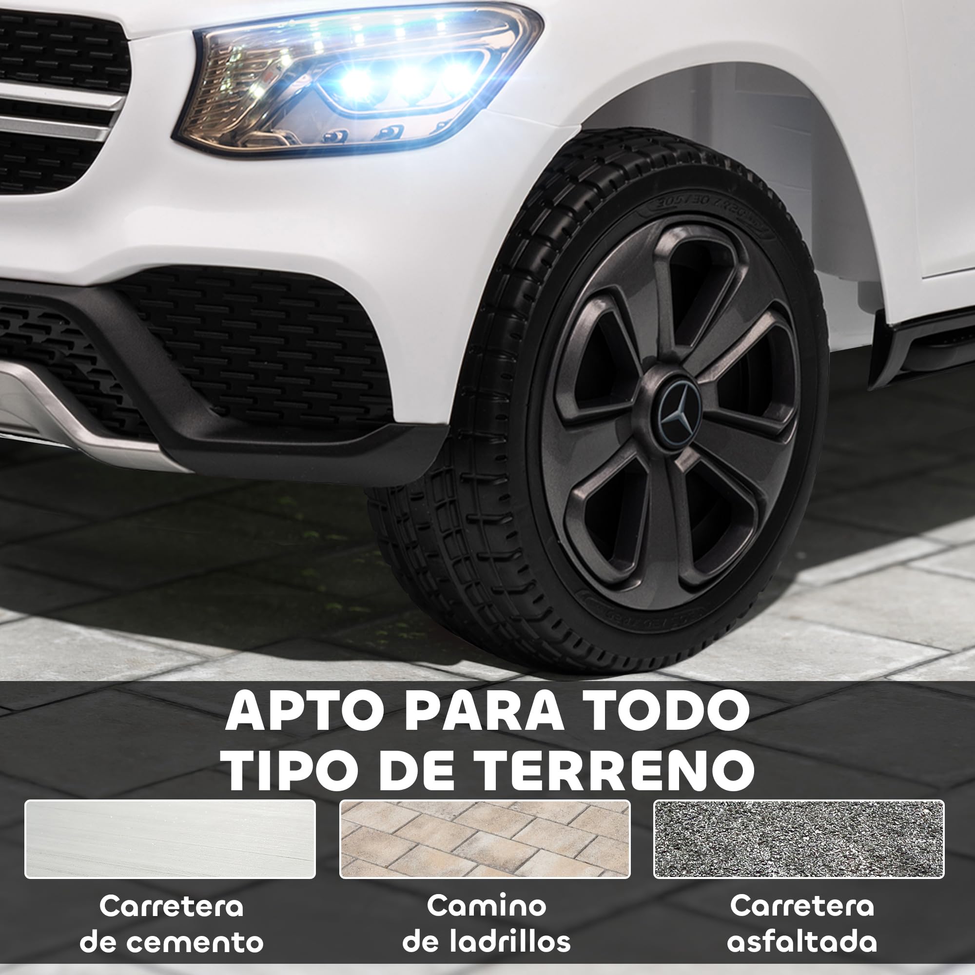 AIYAPLAY Coche Eléctrico para Niños Mercedes-Benz GLC, Coupé Coche de Batería 12V con Mando a Distancia 2,4 G Motor Doble Arranque Progresivo 3–5 km/h Uso 80 Min MP3 Bocina y Faros LED 3-6 Años Blanco — view 8