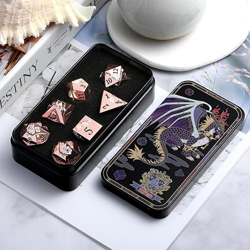 Miniatura 4 de DNDND - Juego de dados de metal D&D, 7 piezas de dados metálicos para DND con caja de regalo para juego de mesa de Calabozos y Dragones (dorado con