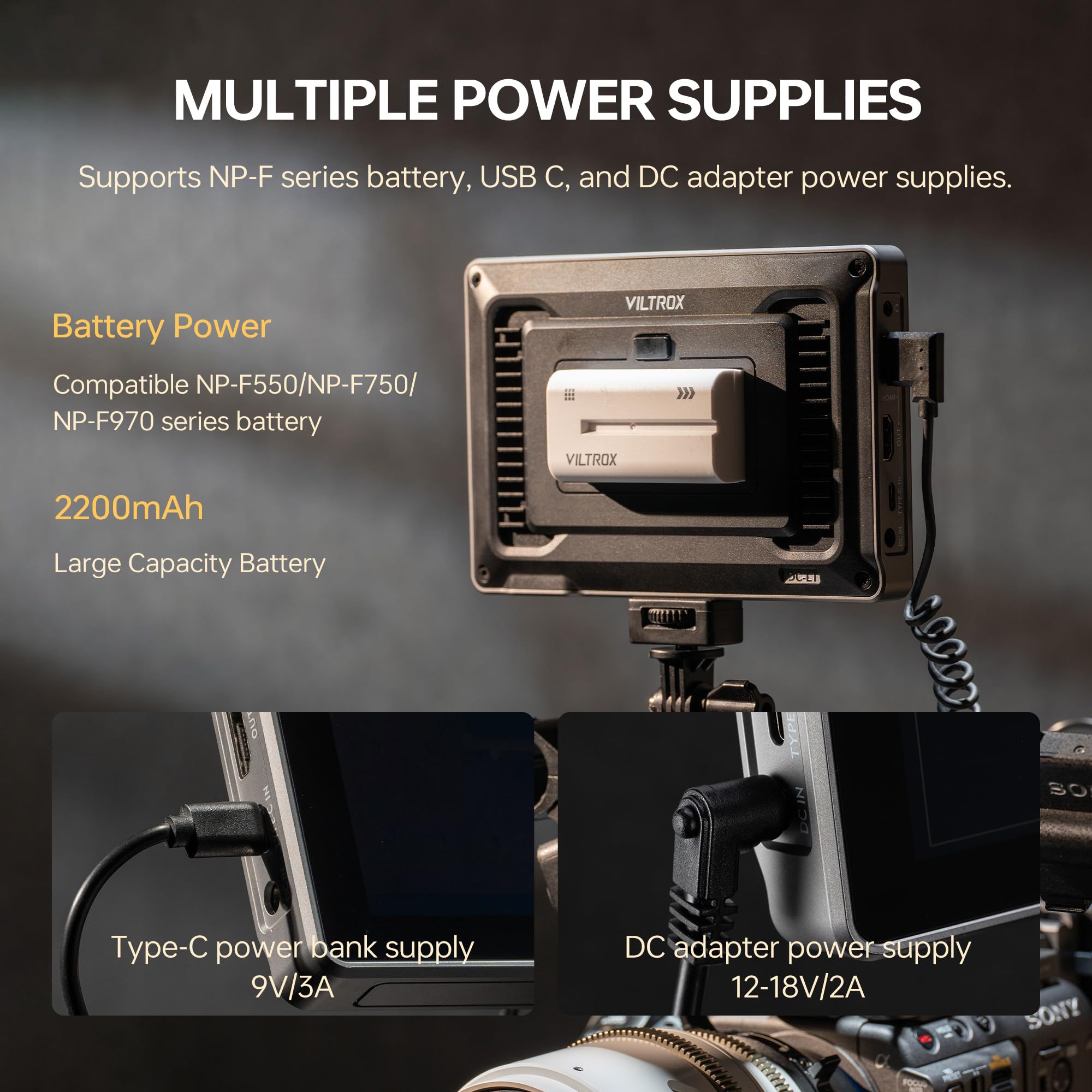 VILTROX DC-L1 7" Kamera Field Monitor Touchscreen DSLR Kamera Monitor mit 170° Weitwinkel 600 Nits, HD 1280x800 IPS 4K HDMI Loop In/Out mit Peak Focus Video Assist Waveform, Akku & Sonnenblende