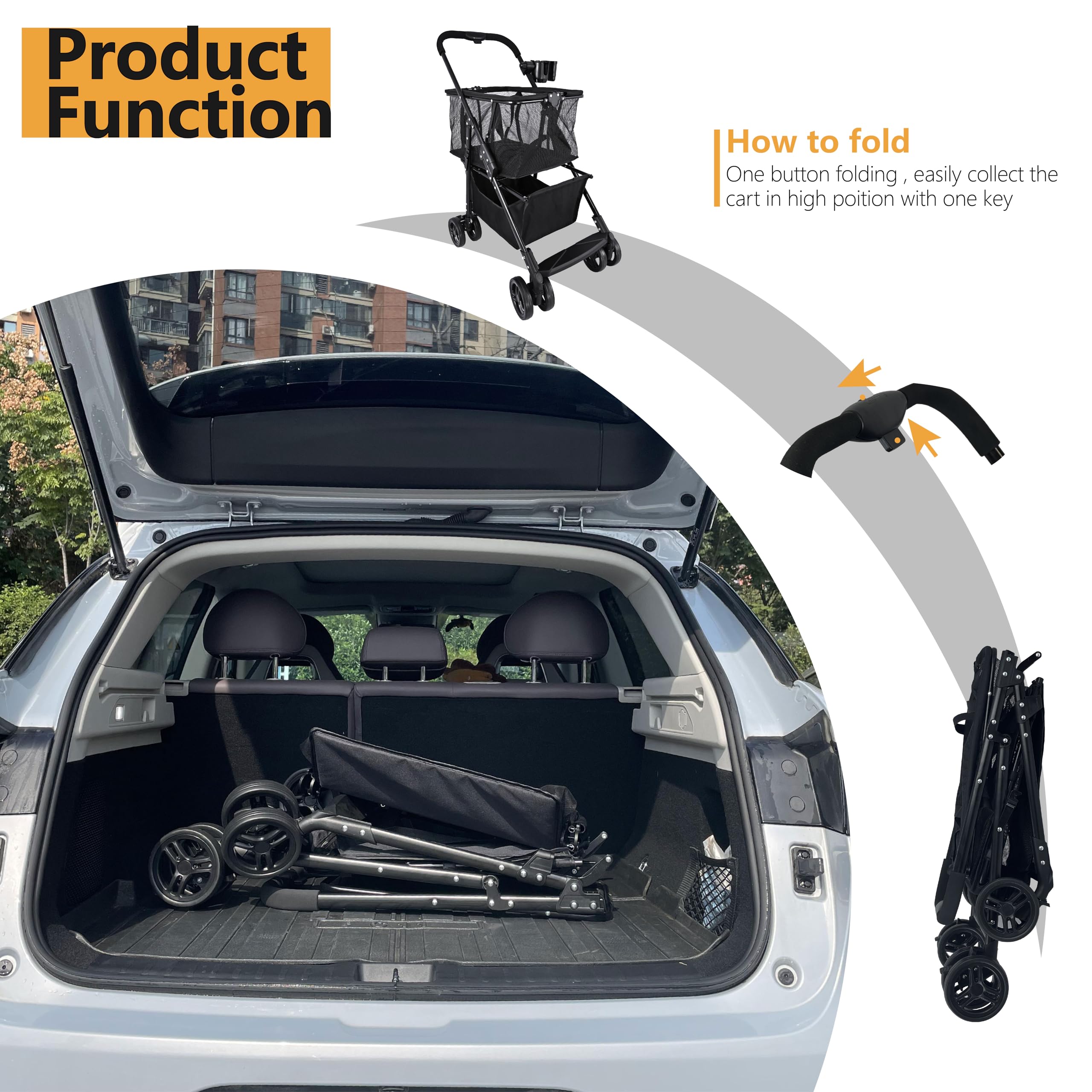 Amazon.co.jp: 車輪付きポータブル折りたたみ式ショッピングカート 80
