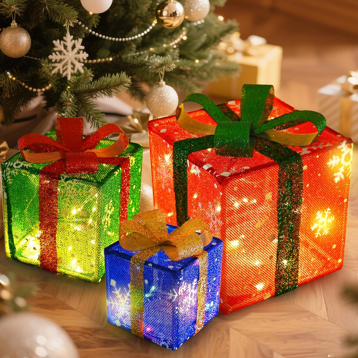 Christmas Decorations, Set of 3 Christmas Lighted Gift Boxes 60 LED,Day Decorations Outdoor Indoor and Christmas Tree Decorations, Warm Light Christmas Decorations, Set of 3 Christmas Lighted Gift Boxes 60 LED,Day Decorations Outdoor Indoor and Christmas Tree Decorations, Warm Light
