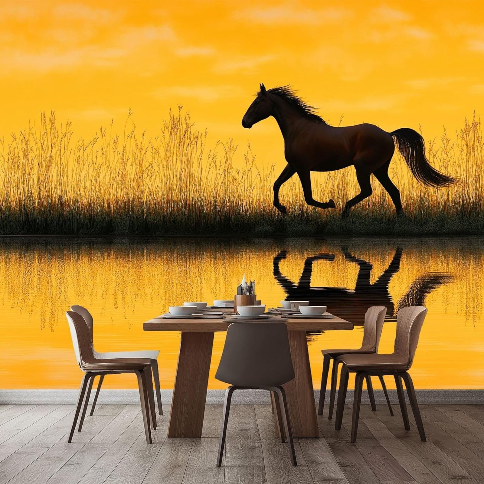 Realistic Animal Photo Wallpaper - Yellow Grassland Horse, Non-woven Wallpaper for Living Room, Bedroom, Children's Room - Wall Decoration, 250cm x 175cm Stickers - Frameless Painting - Poster