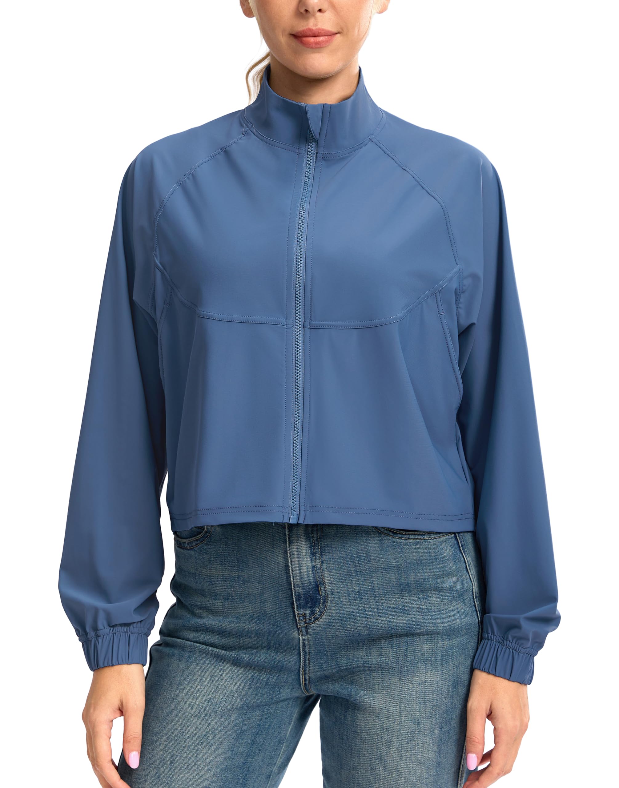 Soothfeel Women's Athletic workout Jacket Lightweight UPF 50+ Long Sleeve Sun Protection Shirts Zip Up Cropped Hiking Tops