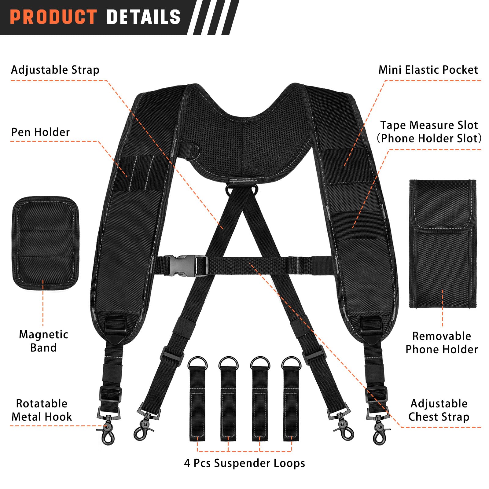 Ceinture porte-outils avec bracelet magnétique et boucle de fixation pour charpentier électricien encadreur