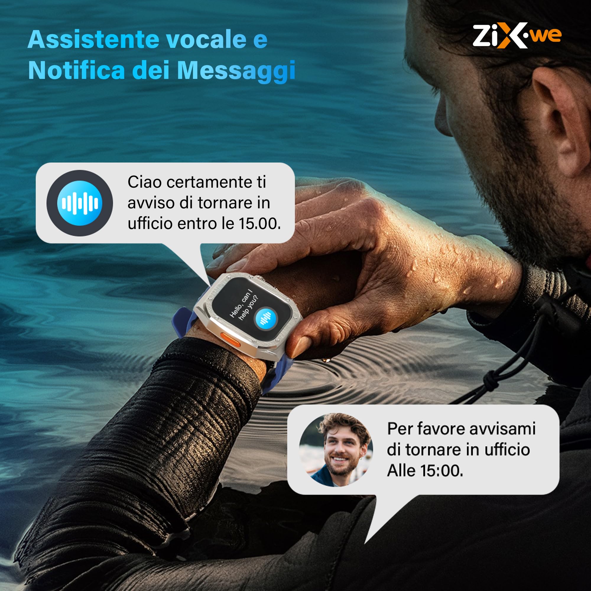 Smartwatch Uomo Donna con Display Amoled 2.1’’ Sempre Acceso, 460 mah Batteria a Basso Consumo, Impermeabile IP68, Telefonate Bluetooth, Sonno Cardiofrequenzimetro, +120 Modalità Sportive (Blu)