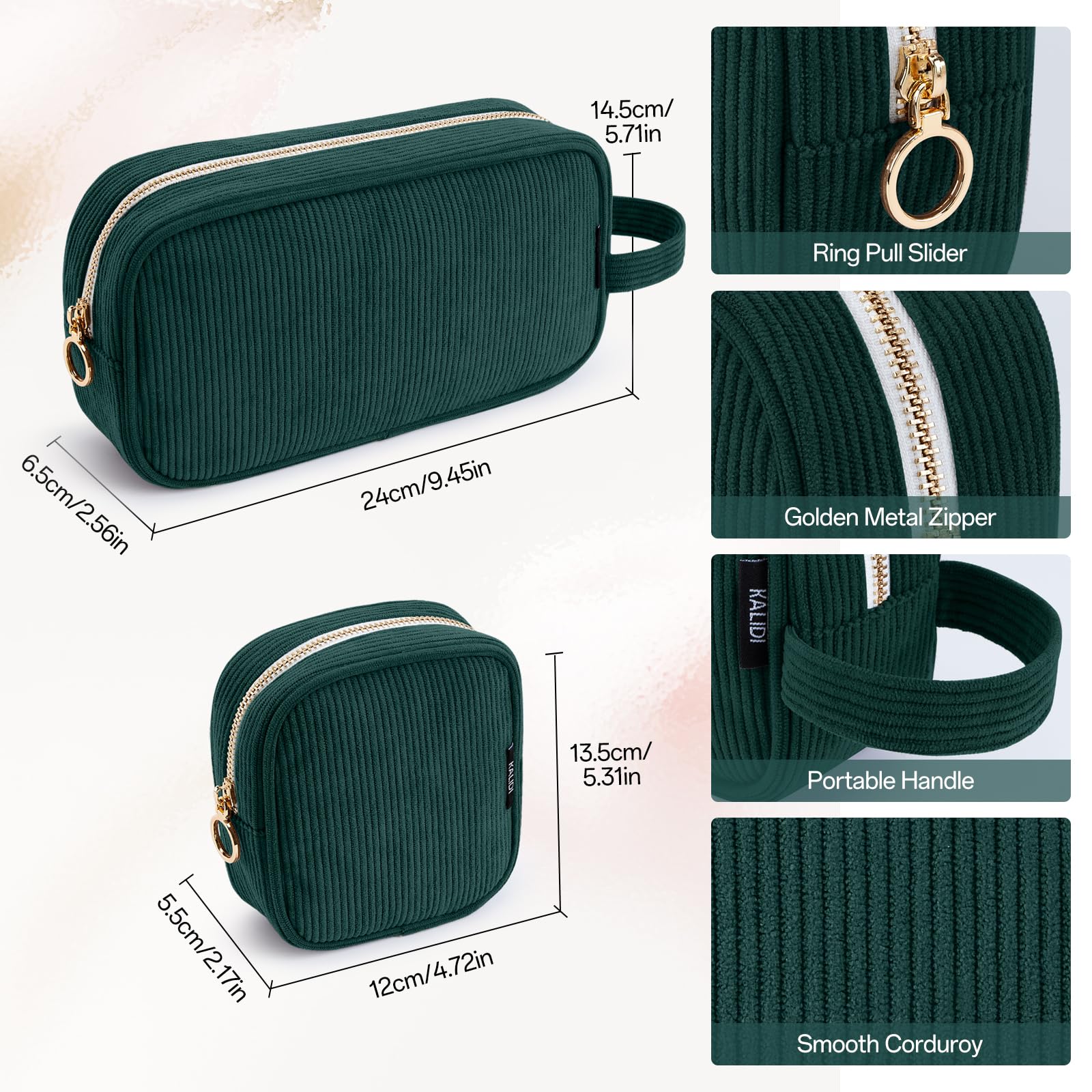 KALIDI Makeup Bag for Women Corduroy Make Up Pouch with Metal Ring Zipper Portable Cosmetic Organizer Travel Toiletry Make-up Bag for Handbags - Image 2