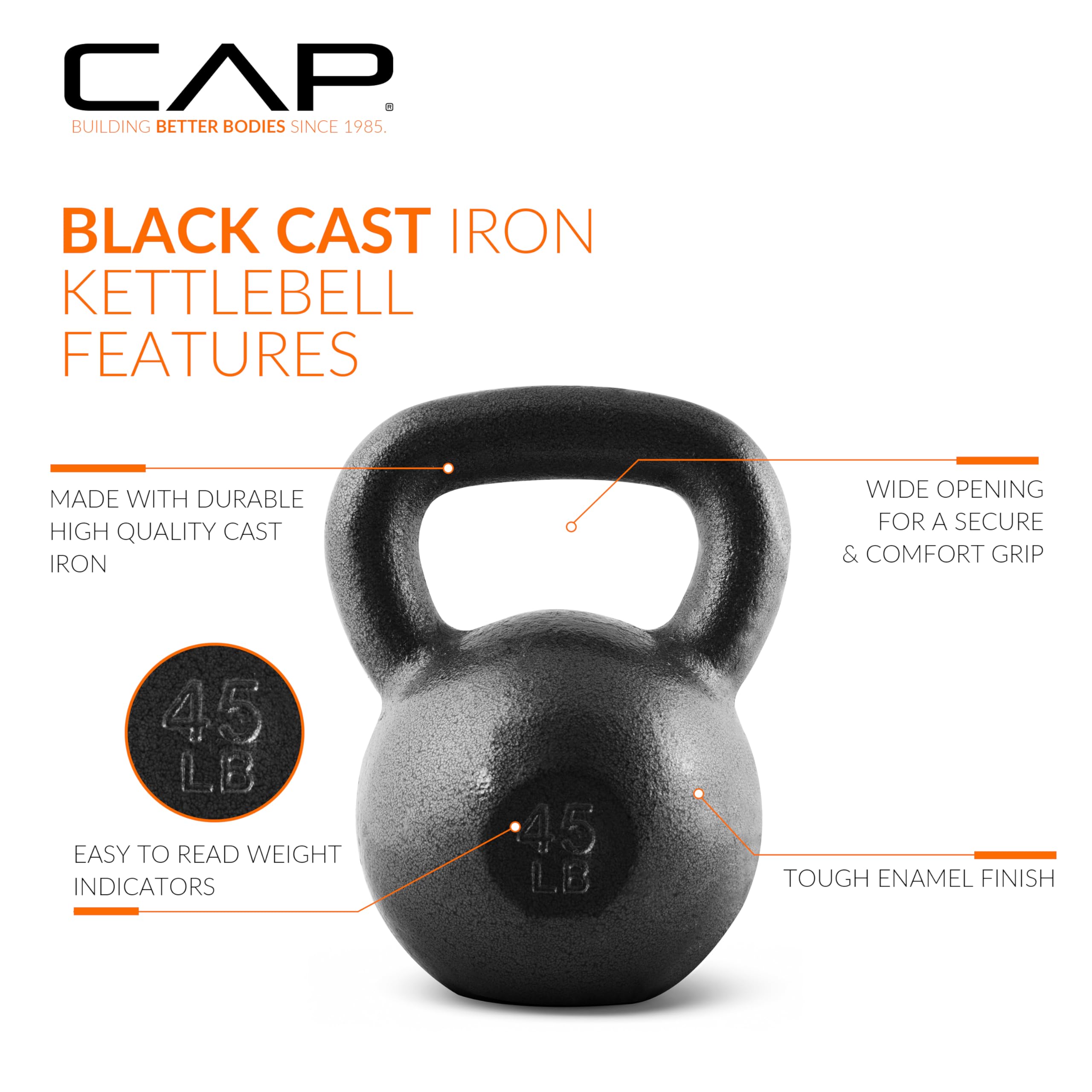 Cap Barbell Żeliwny odgłos kettlebell, czarny, 14 kg.