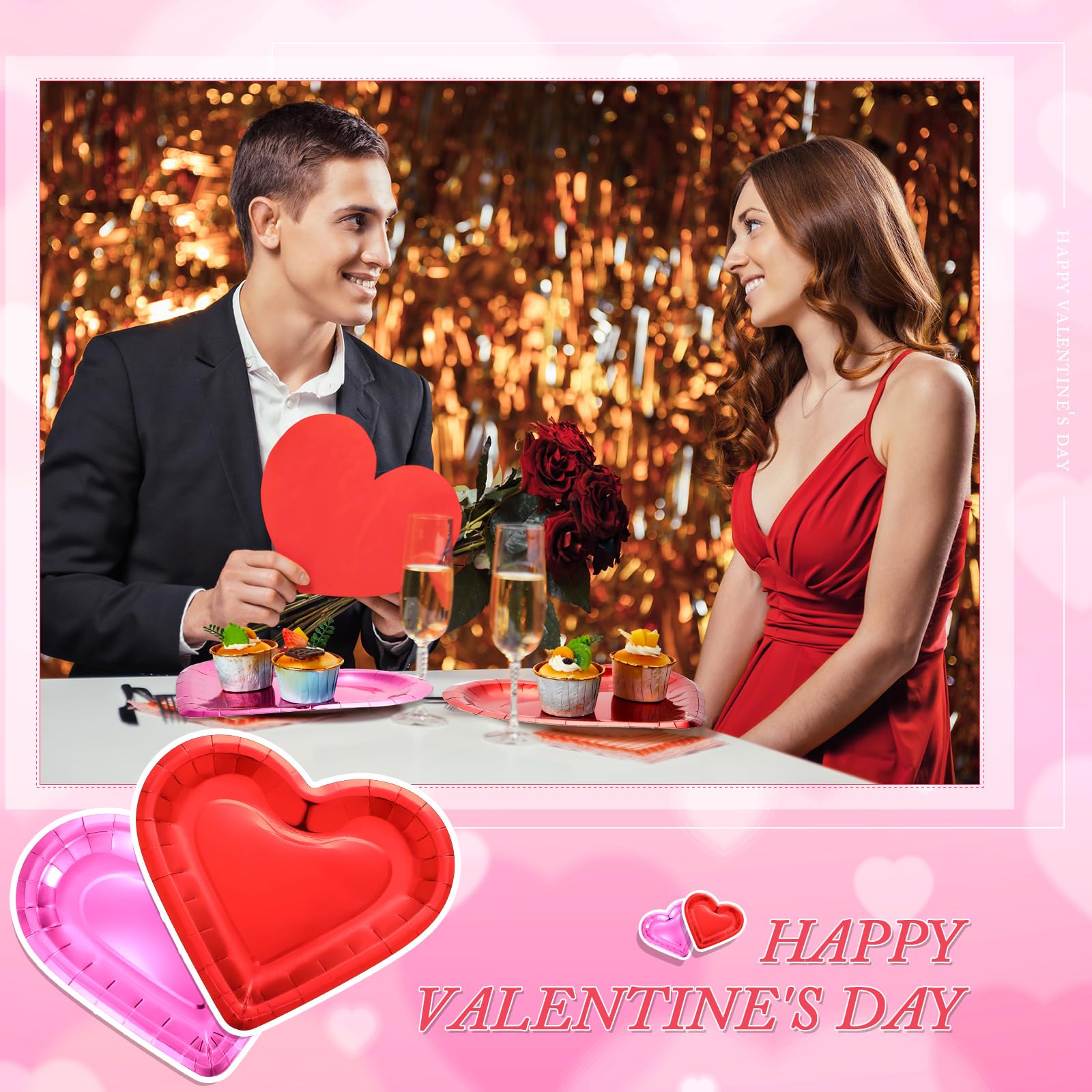 Remerry Lot de 100 assiettes jetables en carton épais en forme de cœur pour la Saint-Valentin 26 x 24 cm - Assiettes décoratives en carton pour mariage, anniversaire (rouge et rose)