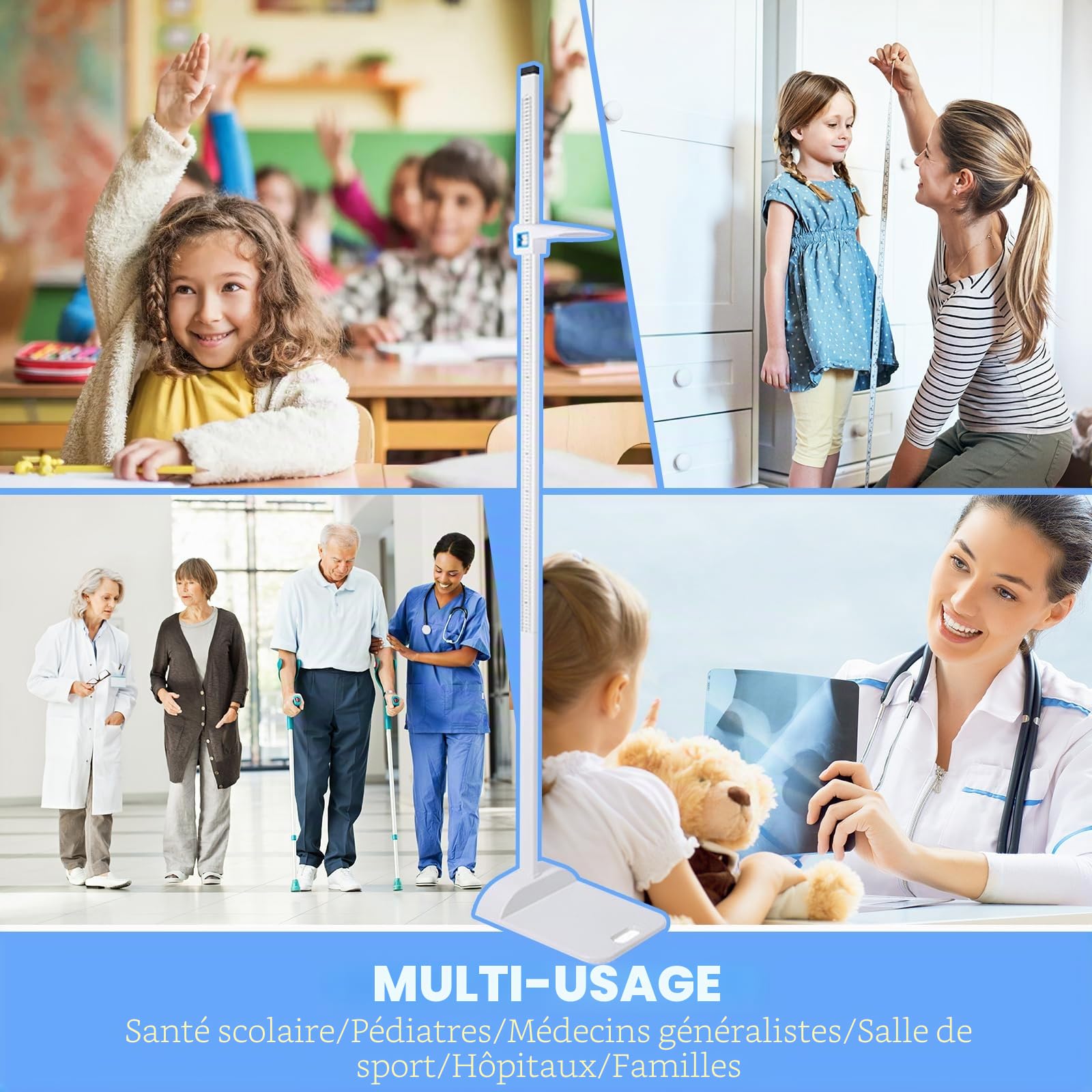Jauge de hauteur Stadiomètre portable,altimètre pour examen médical,Double affichage avec plage de mesure de 20 à 210cm Convient aux cabinets médicaux,à la maison et aux salles Sport