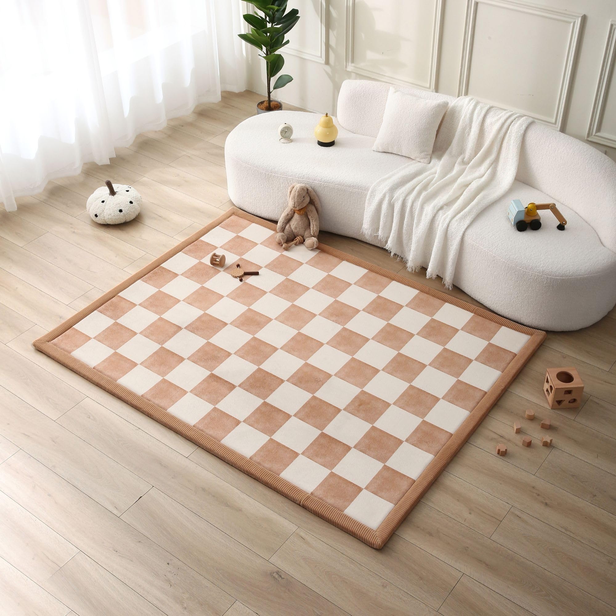 Hakuna Matte Wolkenweiche Spielmatte Baby 200x150x2,5cm, Quadrate – Teppich für Kinderzimmer mit hochwertigem Memory-Schaum – Krabbelmatte Baby mit Rutschfester Unterseite – Krabbeldecke, Tatami Matte