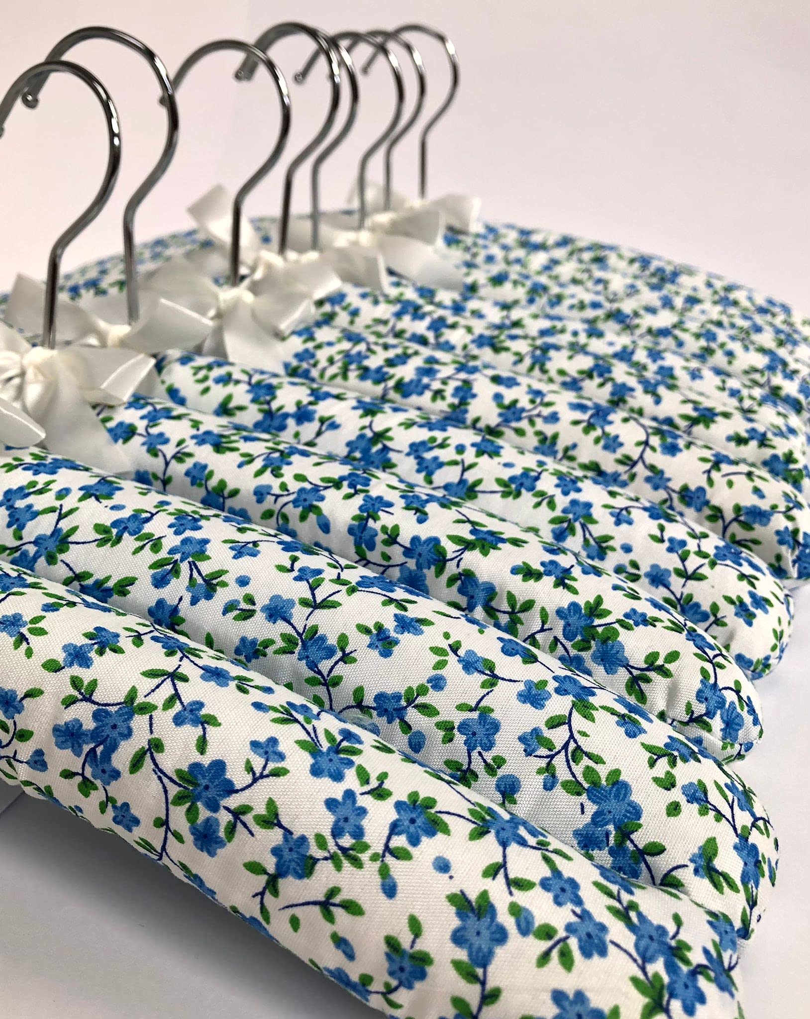 Florence Lilly Pack of 10 Quality Padded Clothes Hangers ~ Several Patterns to choose from .. (Beautiful Blue Flower) — image 1
