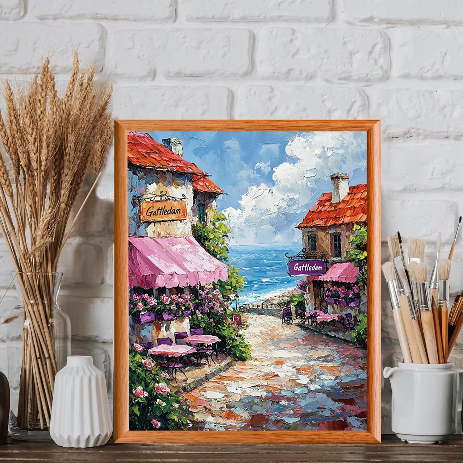 WEISHIWE Malen nach Zahlen Erwachsene Straßenansicht, 70x90cm x-492 | Malen nach Zahlen Erwachsene Leinwand Kit, DIY Handgemalt Ölgemälde Set mit 3-Pinseln und Acrylfarbe für Wanddeko,Ohne Rahmen