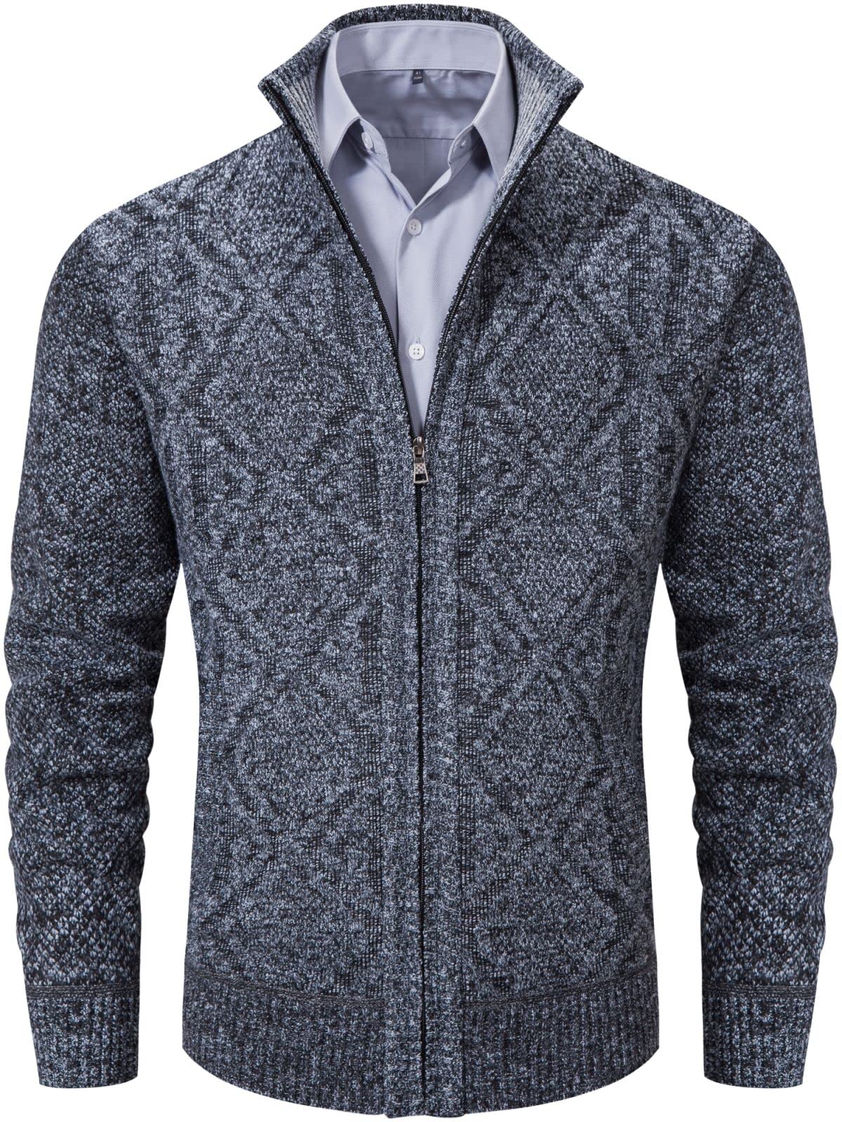 VtuAOL Men's Cardigan Sweaters Full Zip Sweaters Stand Collar Casual Knitted Cardigan with Pockets
