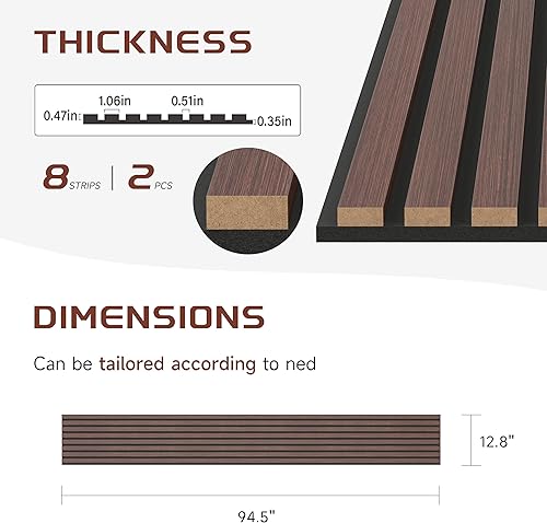 Miniatura 2 de Paneles de pared de listones de madera, paquete de 2 paneles decorativos de madera de 8 x 1 pie para pared, elegantes paneles de pared para