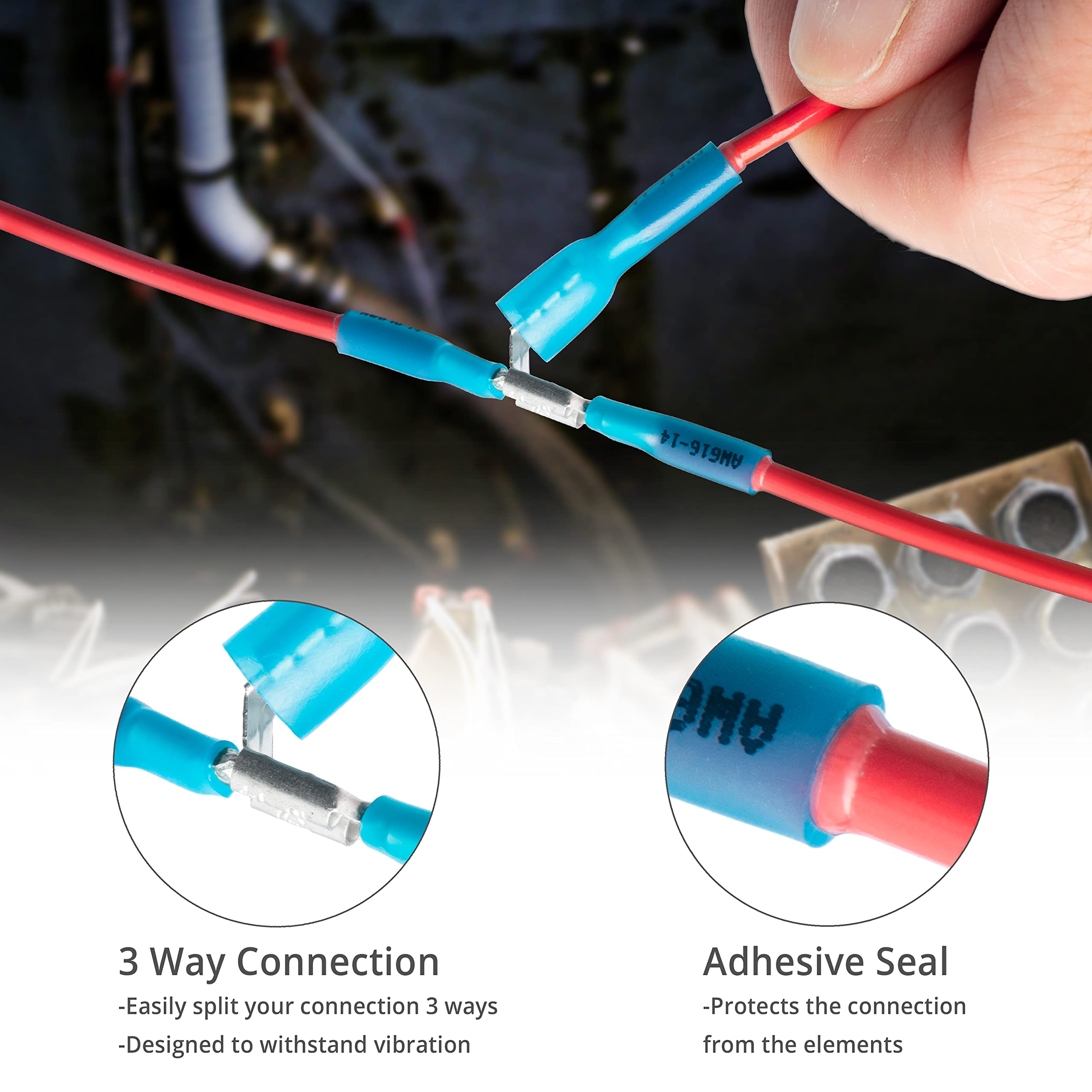 Dual Male Piggyback Spade Connectors, 3 Way Electrical Female Male Spade Crimp Terminals Assortment Kit Gold - View #7