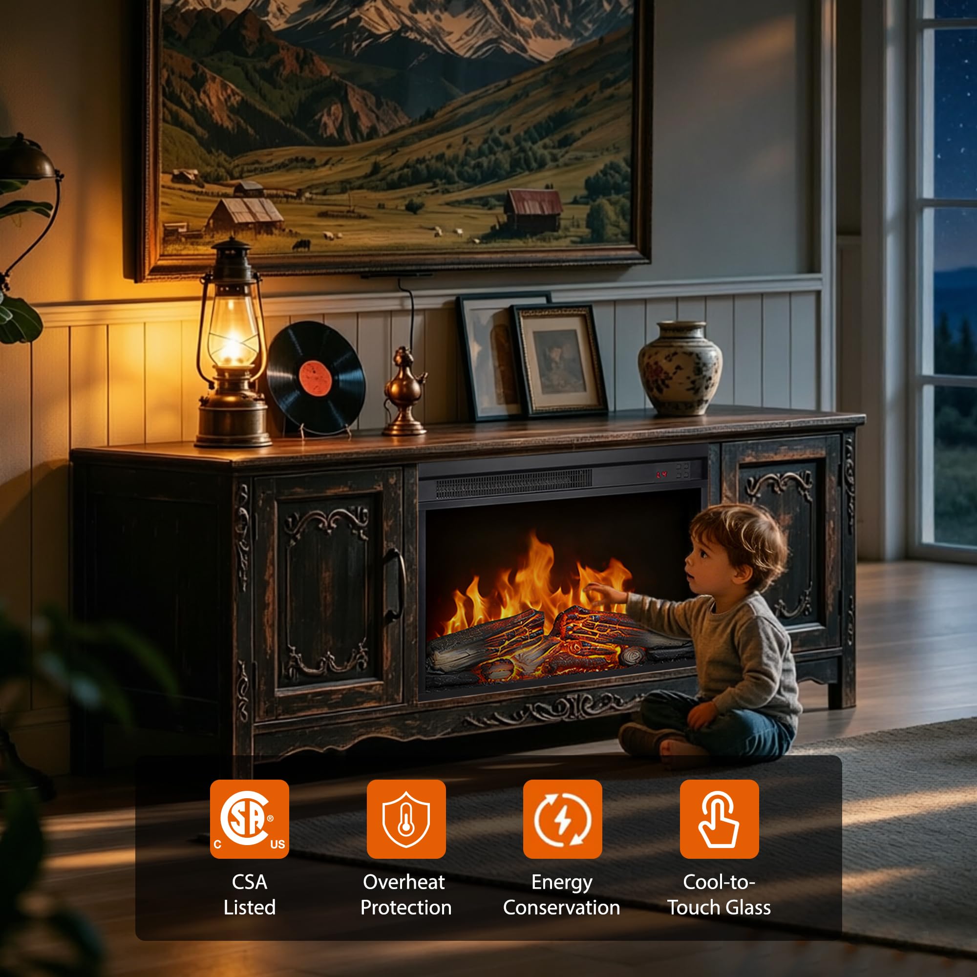 23 Electric Fireplace Realistic Flame & Logs Adjustable 4 Flame Brightness Fireplace Insert with Remote 8H Timer Overheating Protection 1400W23 W X 17 316 H product thumbnail 8