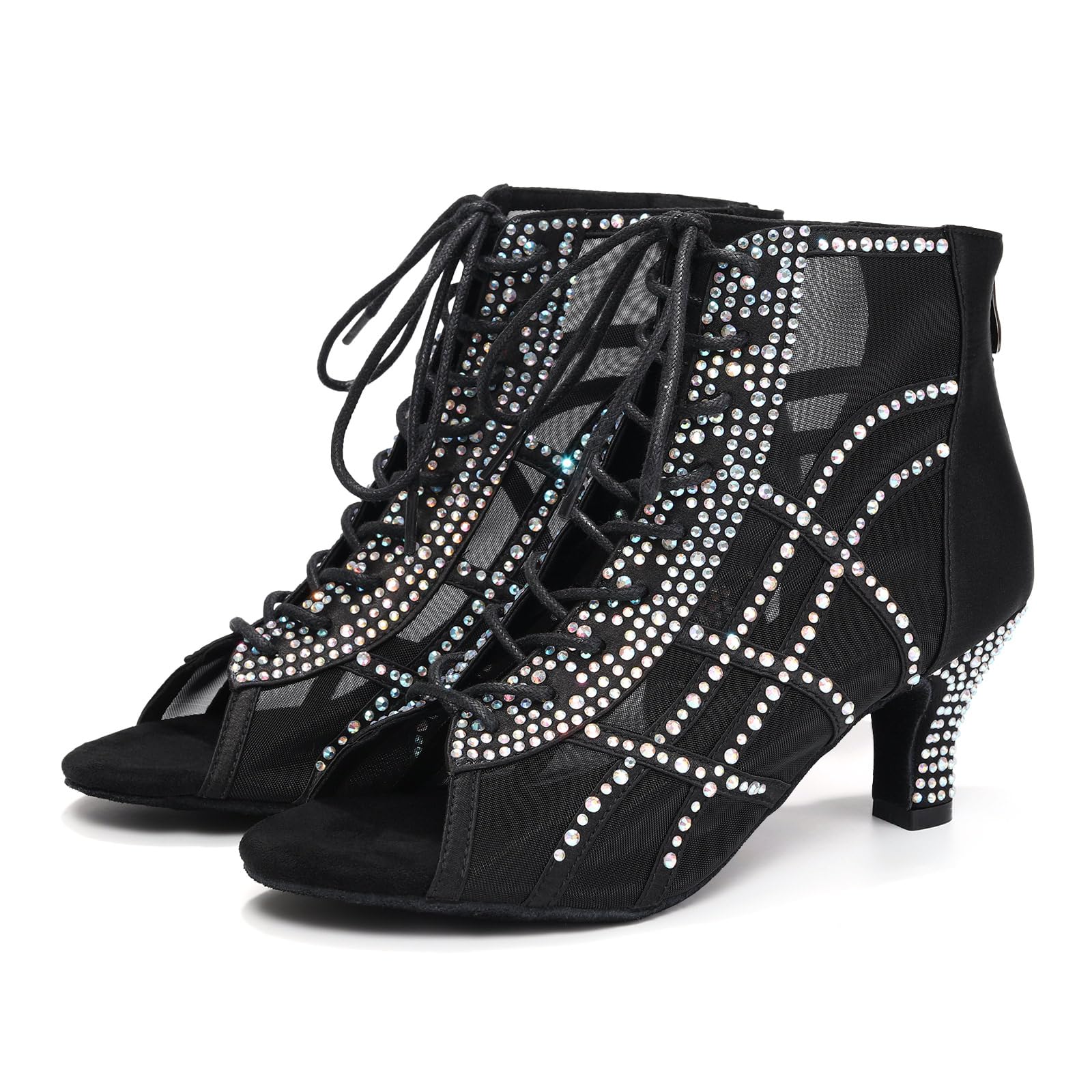 JUODVMP Stivali da Ballo Traspiranti da Donna A Collo Alto Scarpe da Ballo per Danze Standard e Sociali con Strass