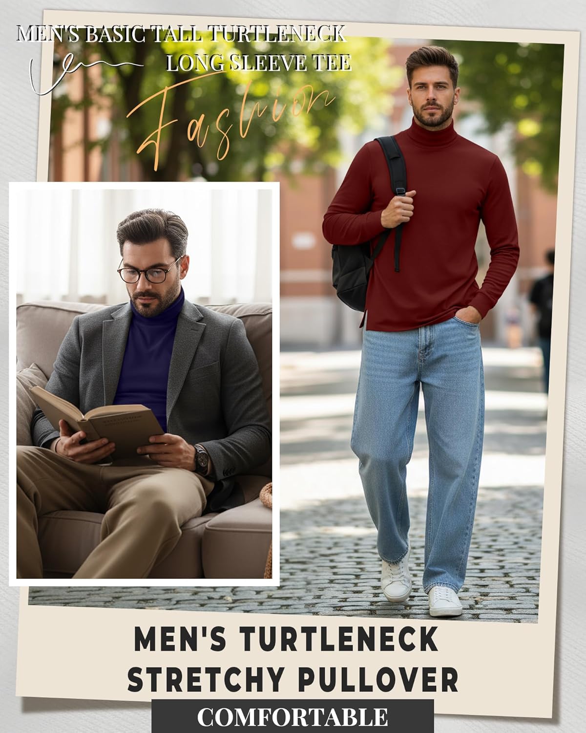 4 Pack Men's Turtleneck Long Sleeve with Cuffs, Thermal Basic Tops Undershirt Pullover - Image 4