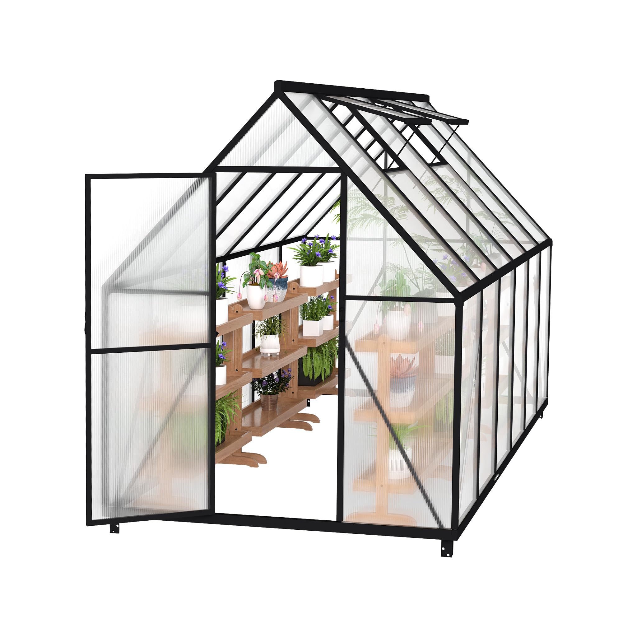 FIVMEN Invernadero de aluminio para jardín con base de 6 cm y placa de policarbonato de 4 mm, resistente a los rayos UV, resistente a la intemperie, para el jardín, 340 x 180 x 195 cm