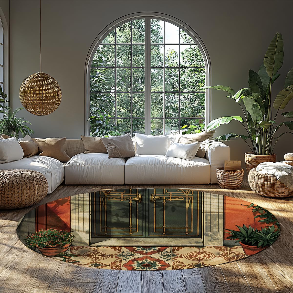 Tapis rond circulaire vintage marocain haut de gamme en terre