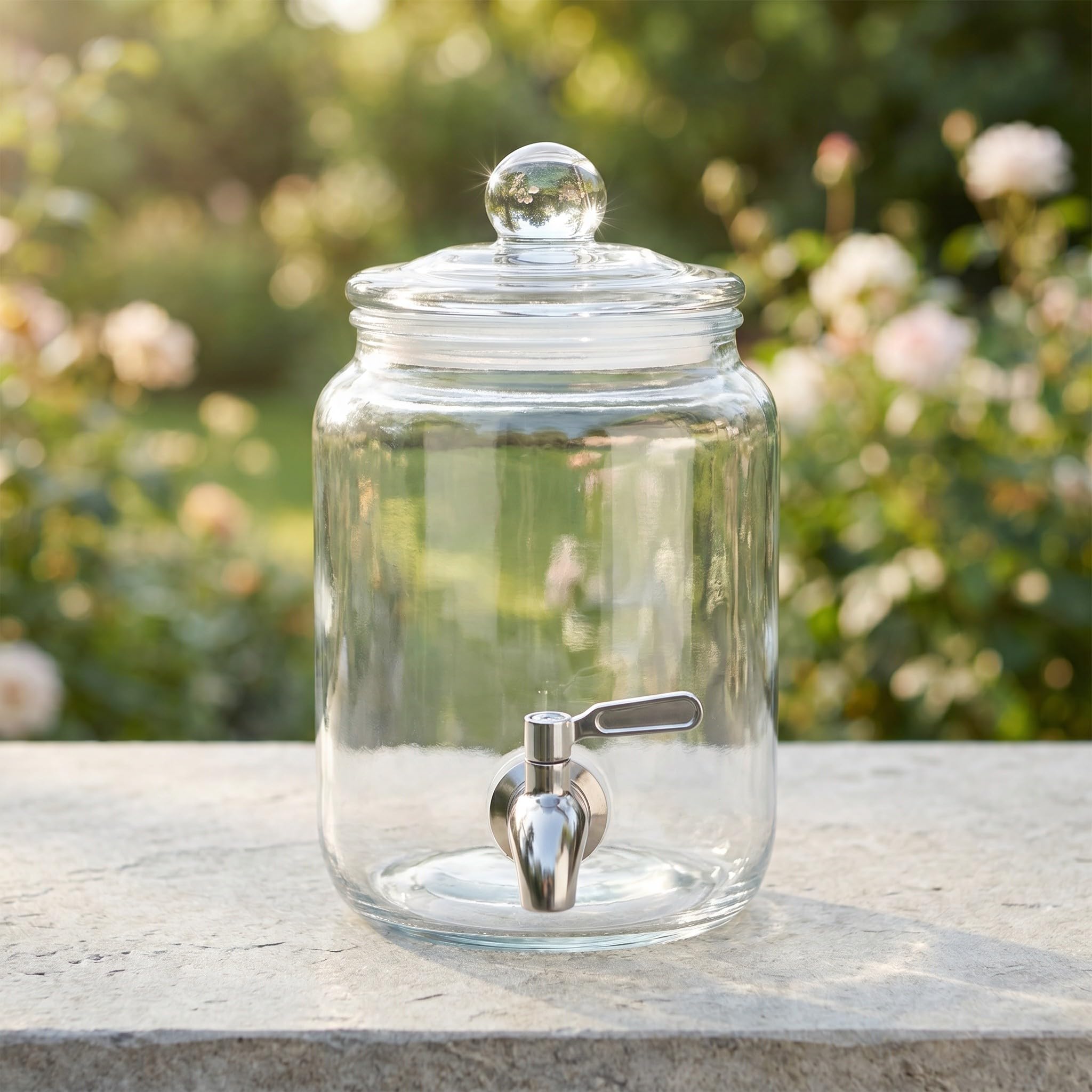 Operitacx Getränkespender aus Glas mit Edelstahlhahn – 1,5 l transparenter Getränkespender für den Kühlschrank – Glasbehälter mit luftdichtem Deckel für Limonade, Eistee, Saft, Partys und