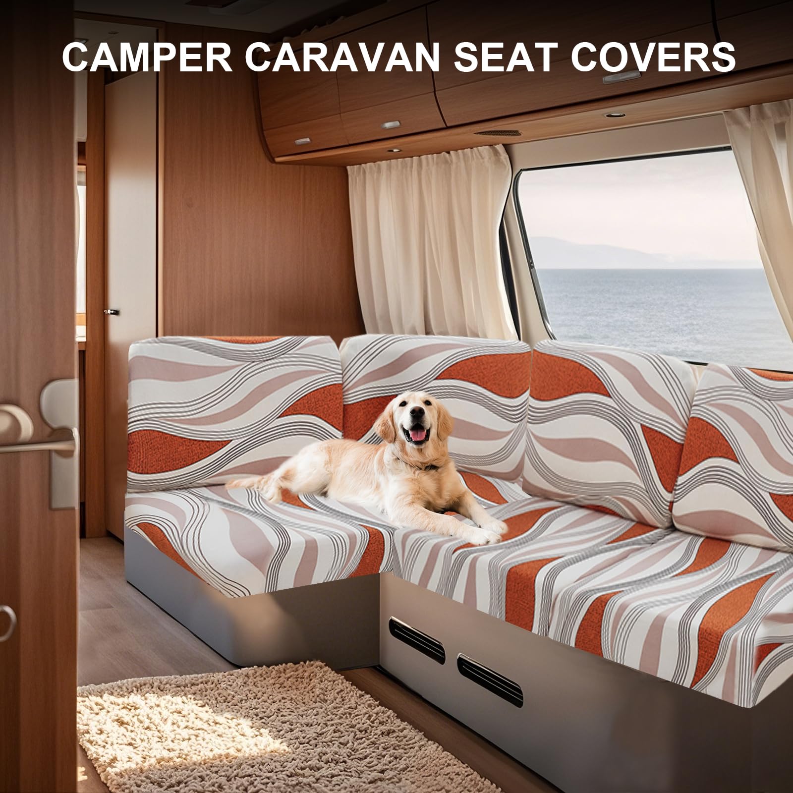 Housse Velours Élastic Pour Banquette Camping-Car/Caravane - 2 Pièces - Taille Rectangle M (100-130cm) - Bleu Clair - Lavable Machine