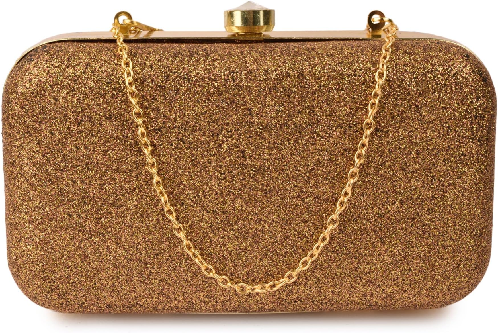 Evening Clutch Purse with Chain Strap, Glitter, Crystal Clasp, Formal, Party, Casual, Wedding Bag for Women & Girls