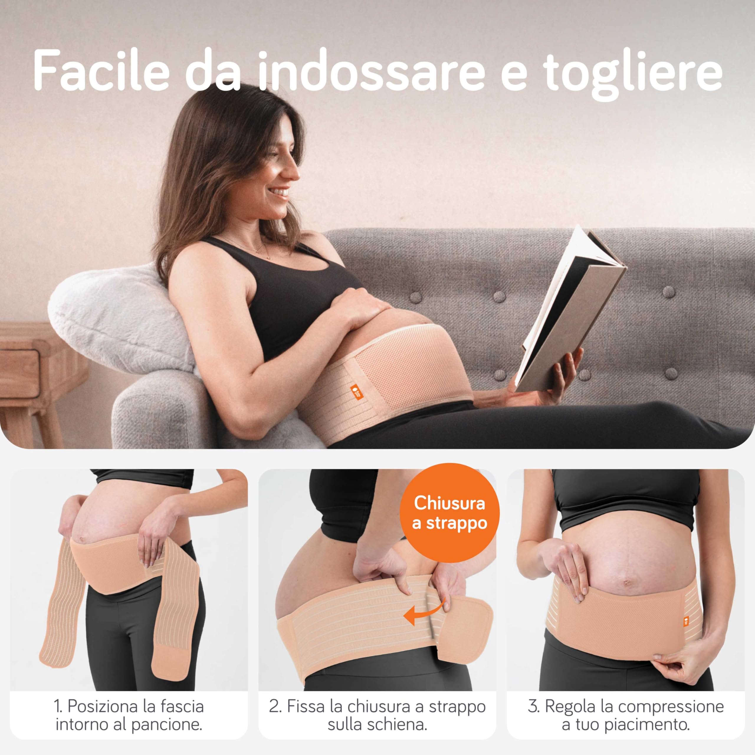 Baby Uma Pancera Gravidanza Fascia Gravidanza Donna, Leggera e Traspirante, Pancera Gravidanza con Chiusura Velcro Regolabile, Supporto Pancia e Schiena Confortevole (M/L)