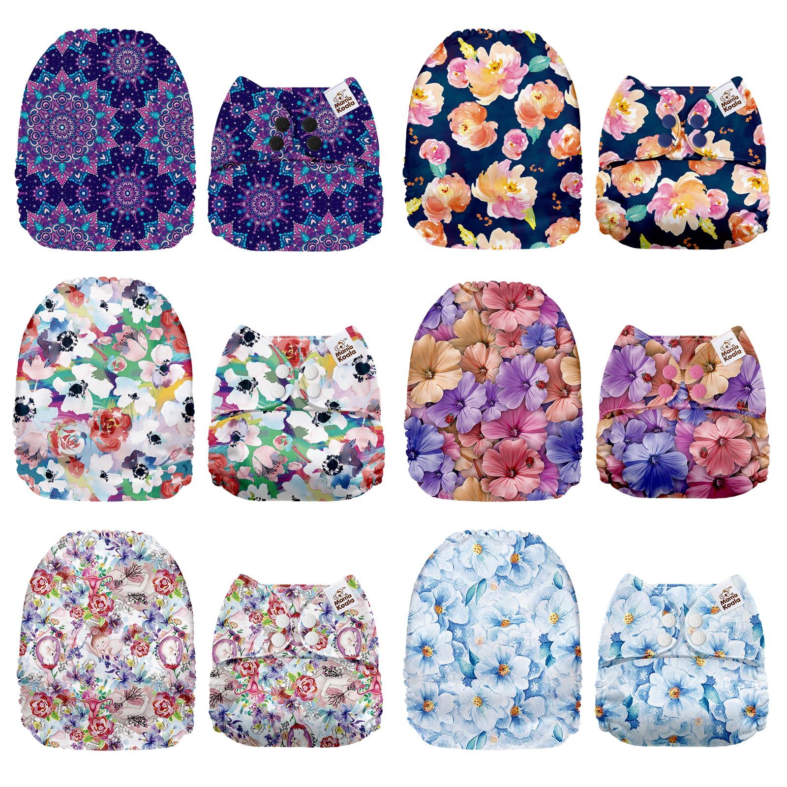Mama Koala 1.0 Cloth Diapers for Babies, 6 Pack Pocket Shell Only (NO Inserts) - One Size Washable and Reusable Pocket Diapers for Newborns and Toddlers - 160090