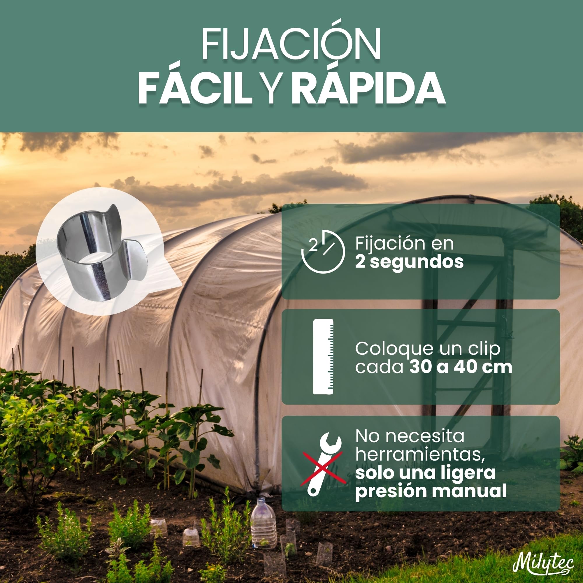 Clips para Invernaderos 25 mm x40 - Pinzas Metálicas Resistentes para Sujetar Toldos, Lonas y Plásticos - Accesorios de Invernadero para Protección de Cultivos y Jardinería
