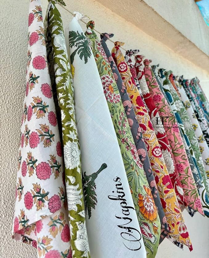 Servilletas de tela 100% algodón estampadas a mano surtidas miniatura 4