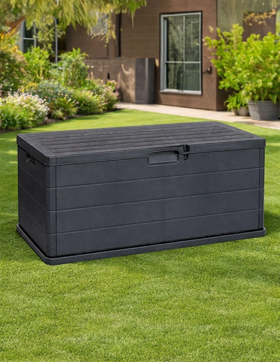 Jardin202 - Baúl Exterior Grande 170L / 340L de Resina para Jardín y Terraza | Arcón de Almacenaje | Impermeable | Resistente UV | Antracita | 340 L () | 340 L - 4